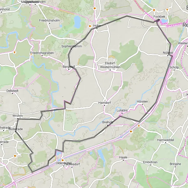 Map miniature of "Fockbek Scenic Road Tour" cycling inspiration in Schleswig-Holstein, Germany. Generated by Tarmacs.app cycling route planner