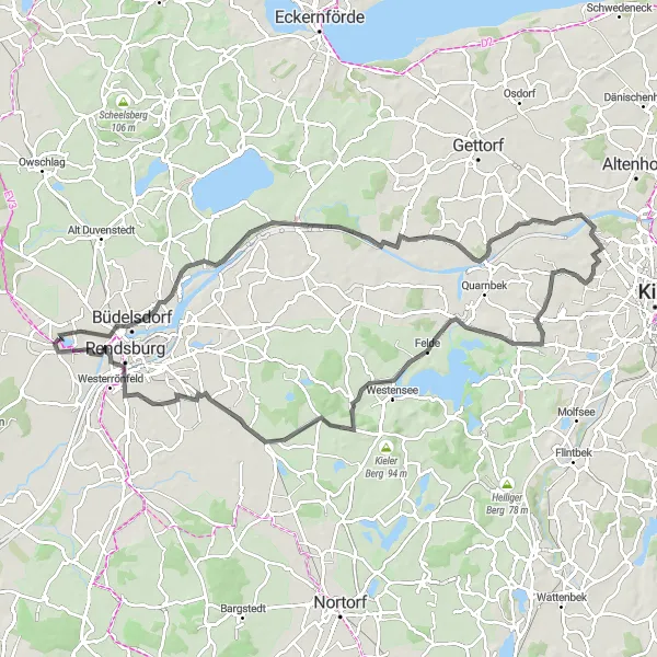 Map miniature of "Borgstedt and Rendsburg Loop" cycling inspiration in Schleswig-Holstein, Germany. Generated by Tarmacs.app cycling route planner