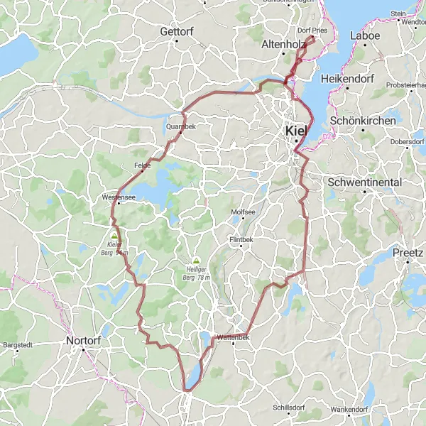 Map miniature of "Gravel Adventures of Friedrichsort" cycling inspiration in Schleswig-Holstein, Germany. Generated by Tarmacs.app cycling route planner