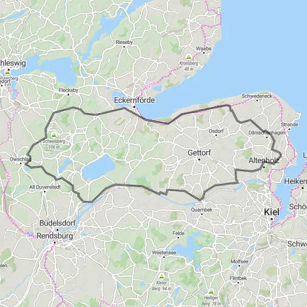Map miniature of "Friedrichsort to Dänischenhagen Grand Tour" cycling inspiration in Schleswig-Holstein, Germany. Generated by Tarmacs.app cycling route planner
