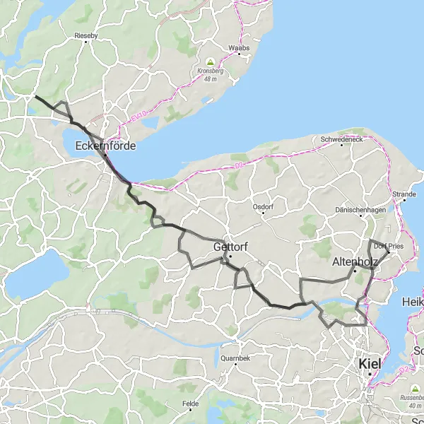 Map miniature of "Scenic Wonders of Friedrichsort" cycling inspiration in Schleswig-Holstein, Germany. Generated by Tarmacs.app cycling route planner