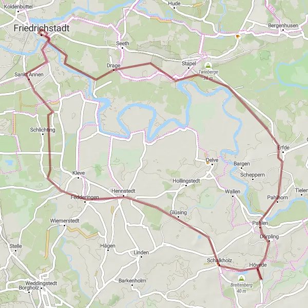 Karten-Miniaturansicht der Radinspiration "Tour um Friedrichstadt" in Schleswig-Holstein, Germany. Erstellt vom Tarmacs.app-Routenplaner für Radtouren