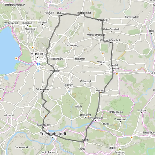 Karten-Miniaturansicht der Radinspiration "Dörfer und Marschen" in Schleswig-Holstein, Germany. Erstellt vom Tarmacs.app-Routenplaner für Radtouren