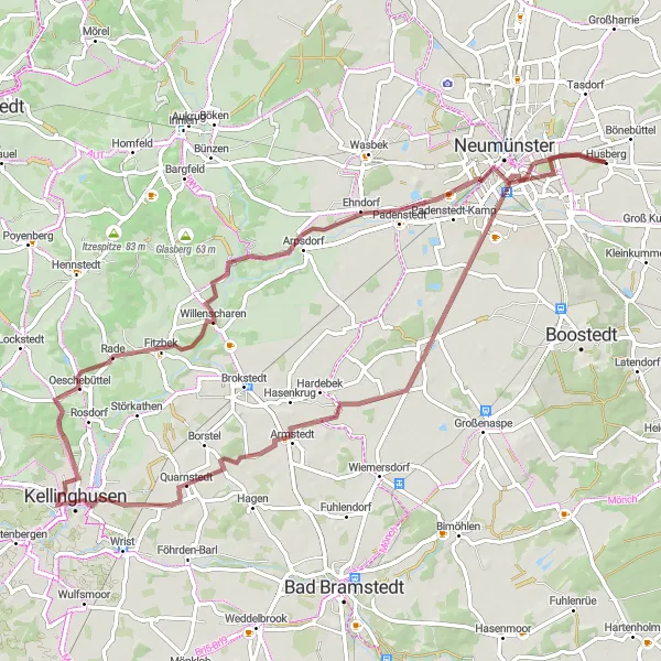 Map miniature of "Scenic Gravel Cycling Tour through Wittorf and Neumünster" cycling inspiration in Schleswig-Holstein, Germany. Generated by Tarmacs.app cycling route planner