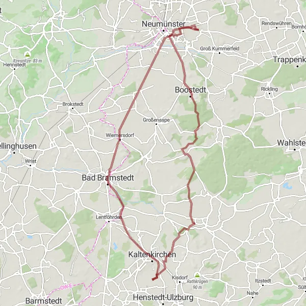 Map miniature of "Gravel Cycling Expedition through Boostedt and Wiemersdorf" cycling inspiration in Schleswig-Holstein, Germany. Generated by Tarmacs.app cycling route planner