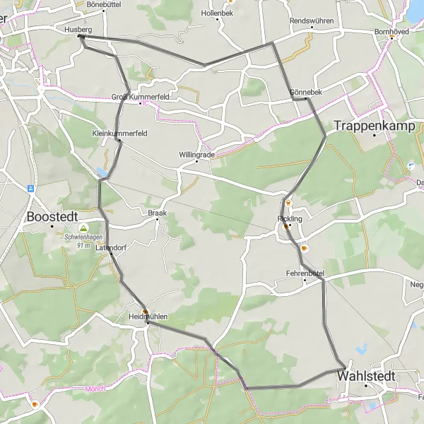 Map miniature of "The Oberg Loop" cycling inspiration in Schleswig-Holstein, Germany. Generated by Tarmacs.app cycling route planner