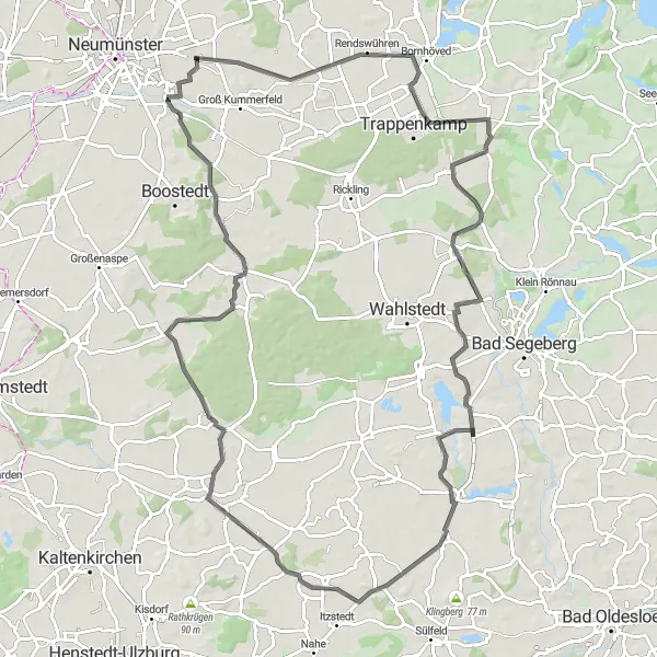 Map miniature of "The Legendary Oering Challenge" cycling inspiration in Schleswig-Holstein, Germany. Generated by Tarmacs.app cycling route planner