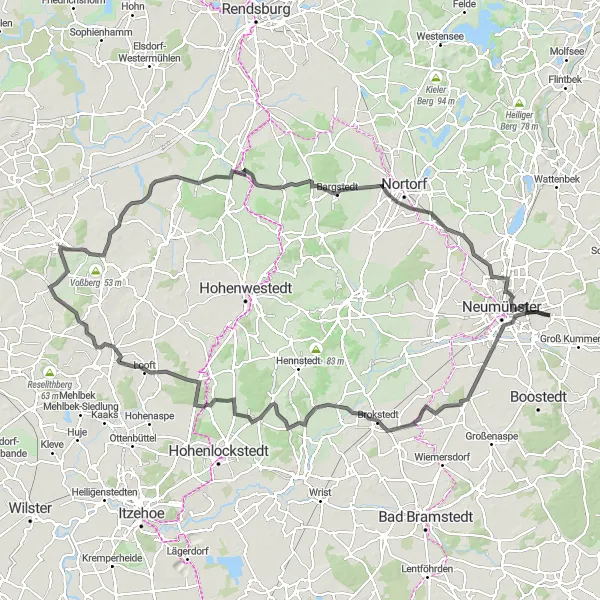 Map miniature of "Road Cycling Adventure through Oeschebüttel and Krogaspe" cycling inspiration in Schleswig-Holstein, Germany. Generated by Tarmacs.app cycling route planner