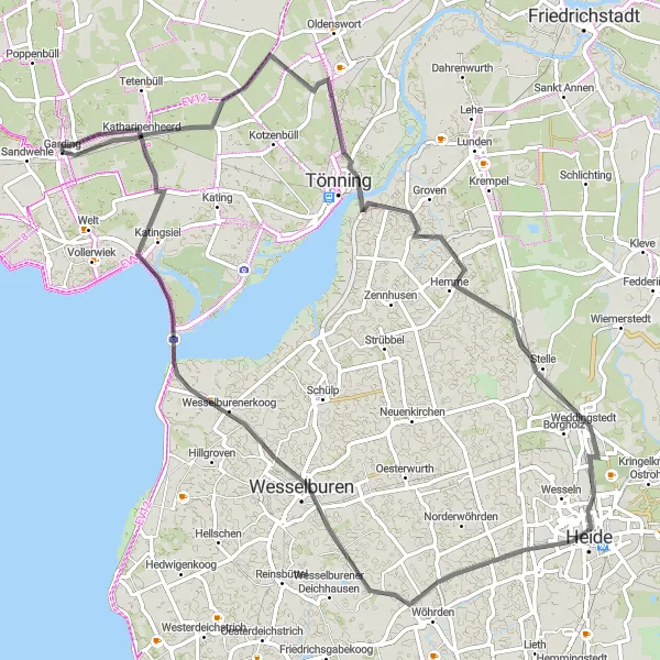 Map miniature of "Weddingstedt Ride" cycling inspiration in Schleswig-Holstein, Germany. Generated by Tarmacs.app cycling route planner