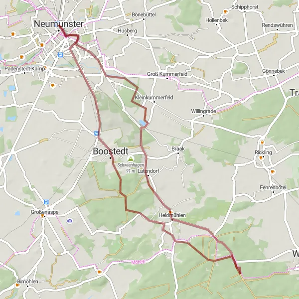 Map miniature of "Gravel Ride to Boostedt" cycling inspiration in Schleswig-Holstein, Germany. Generated by Tarmacs.app cycling route planner