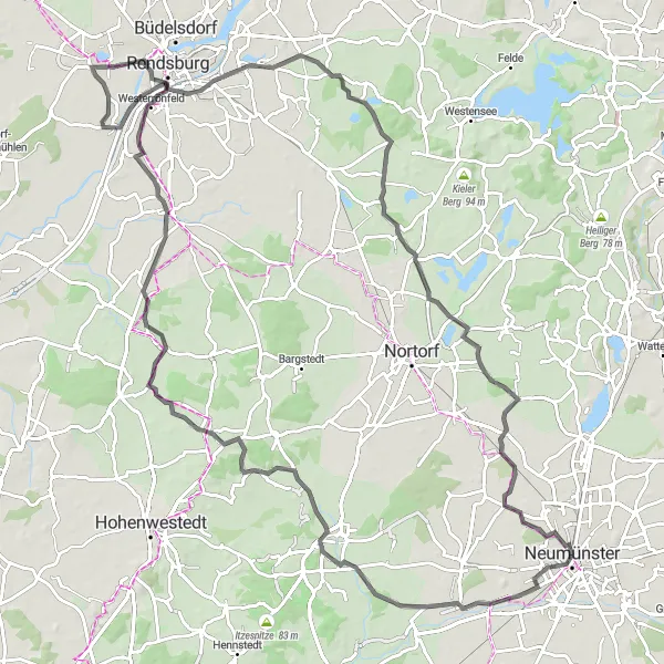Karten-Miniaturansicht der Radinspiration "Radtour durch Hügel und Natur" in Schleswig-Holstein, Germany. Erstellt vom Tarmacs.app-Routenplaner für Radtouren
