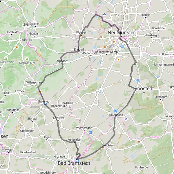 Map miniature of "Großenaspe Adventure" cycling inspiration in Schleswig-Holstein, Germany. Generated by Tarmacs.app cycling route planner