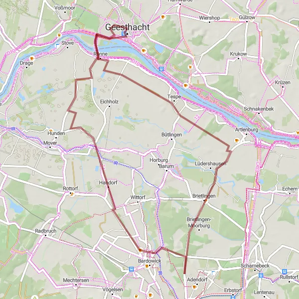 Karten-Miniaturansicht der Radinspiration "Fahrradtour von Geesthacht nach Alte Fischtreppe" in Schleswig-Holstein, Germany. Erstellt vom Tarmacs.app-Routenplaner für Radtouren