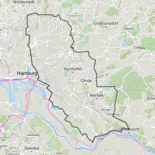 Karten-Miniaturansicht der Radinspiration "Roadtrip von Geesthacht nach Escheburg" in Schleswig-Holstein, Germany. Erstellt vom Tarmacs.app-Routenplaner für Radtouren
