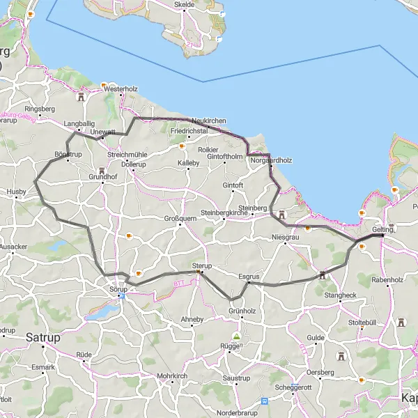 Karten-Miniaturansicht der Radinspiration "Küsten-Rundtour" in Schleswig-Holstein, Germany. Erstellt vom Tarmacs.app-Routenplaner für Radtouren
