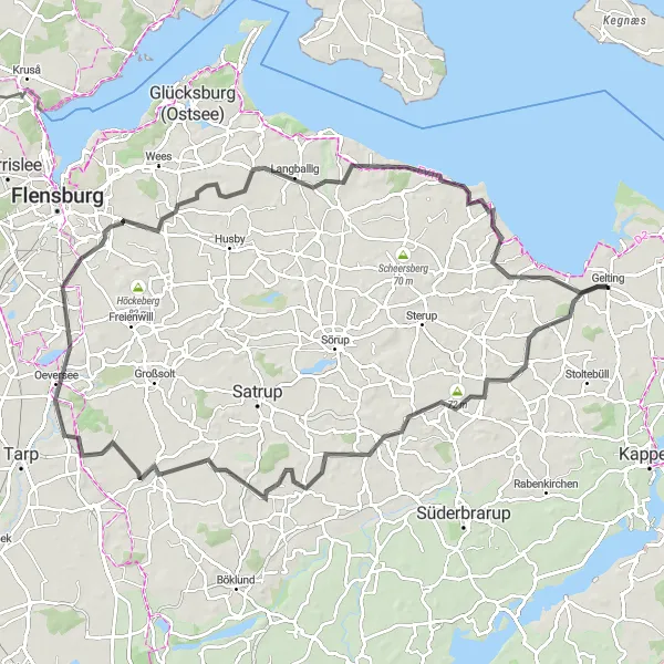 Karten-Miniaturansicht der Radinspiration "Kultur- und Naturtour von Gelting nach Niesgrau" in Schleswig-Holstein, Germany. Erstellt vom Tarmacs.app-Routenplaner für Radtouren
