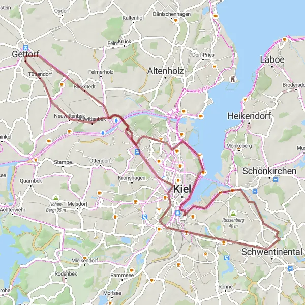 Map miniature of "Scenic Gravel Adventure in Wik" cycling inspiration in Schleswig-Holstein, Germany. Generated by Tarmacs.app cycling route planner