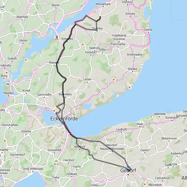 Karten-Miniaturansicht der Radinspiration "Rundfahrt Gettorf-Eckernförde" in Schleswig-Holstein, Germany. Erstellt vom Tarmacs.app-Routenplaner für Radtouren