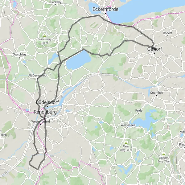 Map miniature of "Bike Adventure to Rendsburg" cycling inspiration in Schleswig-Holstein, Germany. Generated by Tarmacs.app cycling route planner