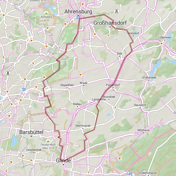 Map miniature of "Gravel Adventure - Glinde to Hoisdorf" cycling inspiration in Schleswig-Holstein, Germany. Generated by Tarmacs.app cycling route planner