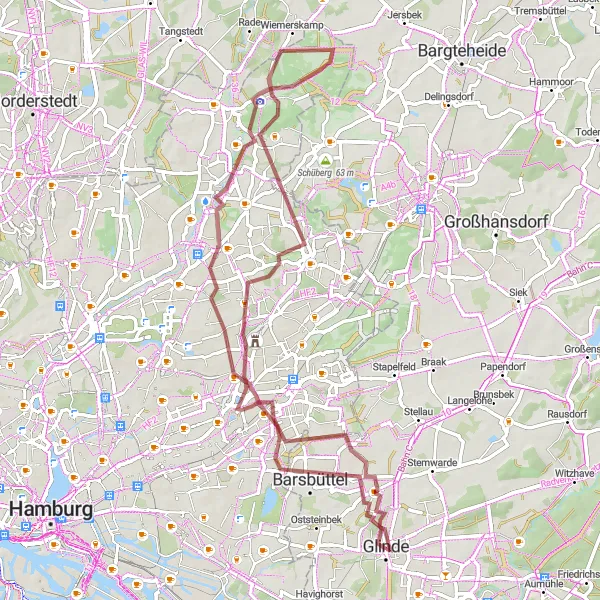 Map miniature of "Willinghusen to Volksdorf Gravel Expedition" cycling inspiration in Schleswig-Holstein, Germany. Generated by Tarmacs.app cycling route planner