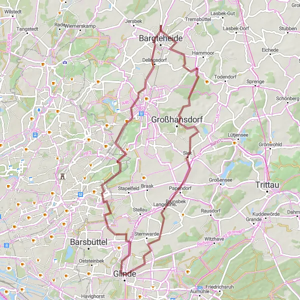 Map miniature of "Willinghusen and Großhansdorf Gravel Adventure" cycling inspiration in Schleswig-Holstein, Germany. Generated by Tarmacs.app cycling route planner