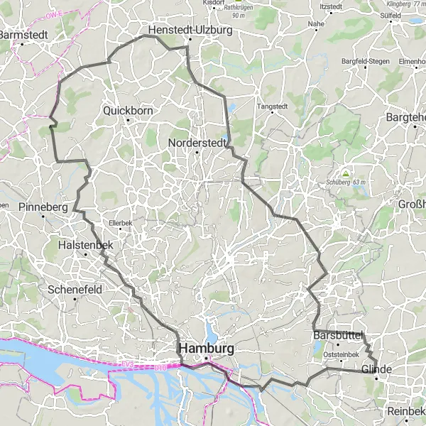Map miniature of "Himmelsberg and Hamburg Ride" cycling inspiration in Schleswig-Holstein, Germany. Generated by Tarmacs.app cycling route planner