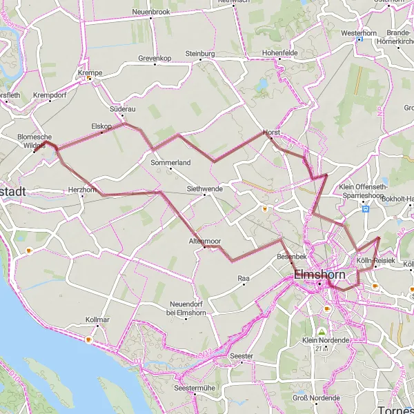 Karten-Miniaturansicht der Radinspiration "Abenteuerliche Schotterwege rund um Glückstadt" in Schleswig-Holstein, Germany. Erstellt vom Tarmacs.app-Routenplaner für Radtouren