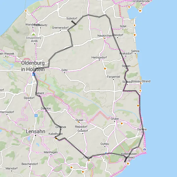Map miniature of "Discovering Coastal Beauty" cycling inspiration in Schleswig-Holstein, Germany. Generated by Tarmacs.app cycling route planner