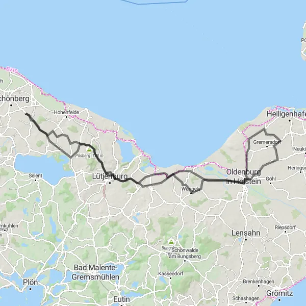 Map miniature of "Holsteinisches Hügelland Circuit" cycling inspiration in Schleswig-Holstein, Germany. Generated by Tarmacs.app cycling route planner