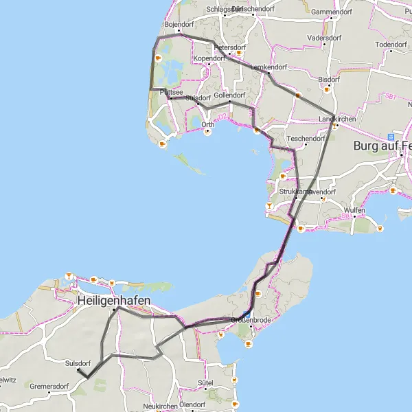 Map miniature of "Coastal Road Cycling Experience" cycling inspiration in Schleswig-Holstein, Germany. Generated by Tarmacs.app cycling route planner