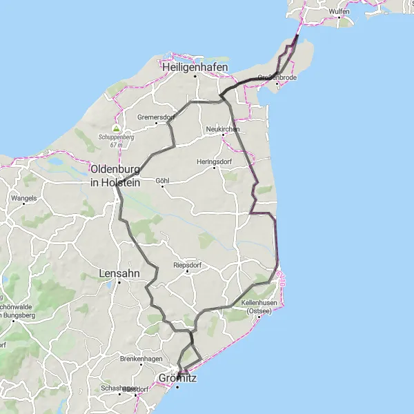 Map miniature of "Coastal Ride to Cismar" cycling inspiration in Schleswig-Holstein, Germany. Generated by Tarmacs.app cycling route planner