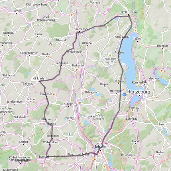 Map miniature of "Lakes and Countryside Loop" cycling inspiration in Schleswig-Holstein, Germany. Generated by Tarmacs.app cycling route planner