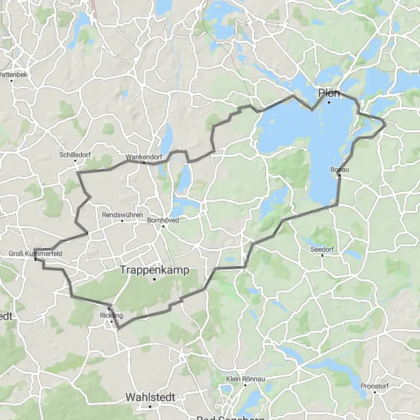 Map miniature of "Loop through Wankendorf and Schloßgebiet" cycling inspiration in Schleswig-Holstein, Germany. Generated by Tarmacs.app cycling route planner