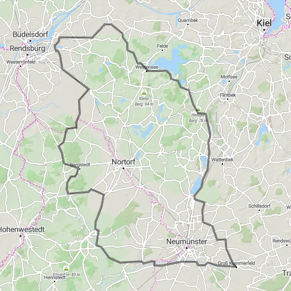 Map miniature of "North of Kiel" cycling inspiration in Schleswig-Holstein, Germany. Generated by Tarmacs.app cycling route planner