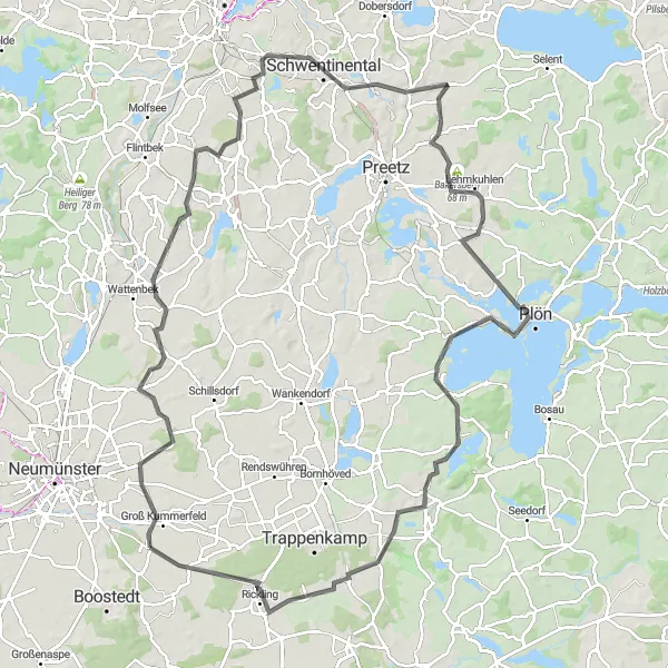 Karten-Miniaturansicht der Radinspiration "Herausforderung von Groß Kummerfeld nach Aussichtskanzel Wildschweingehege" in Schleswig-Holstein, Germany. Erstellt vom Tarmacs.app-Routenplaner für Radtouren