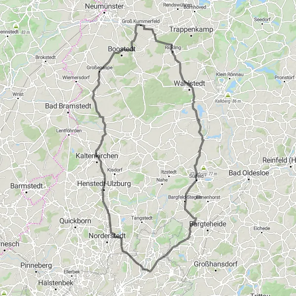 Map miniature of "The Groß Kummerfeld Adventure" cycling inspiration in Schleswig-Holstein, Germany. Generated by Tarmacs.app cycling route planner