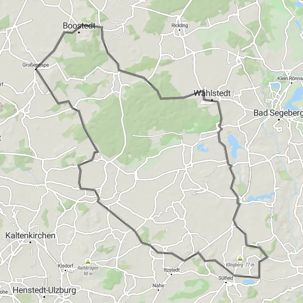 Karten-Miniaturansicht der Radinspiration "Rund um Großenaspe und seine Naturschönheiten" in Schleswig-Holstein, Germany. Erstellt vom Tarmacs.app-Routenplaner für Radtouren