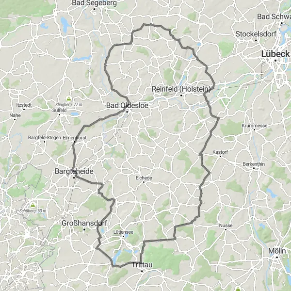 Map miniature of "Road Cycling Adventure: Großensee and Beyond" cycling inspiration in Schleswig-Holstein, Germany. Generated by Tarmacs.app cycling route planner
