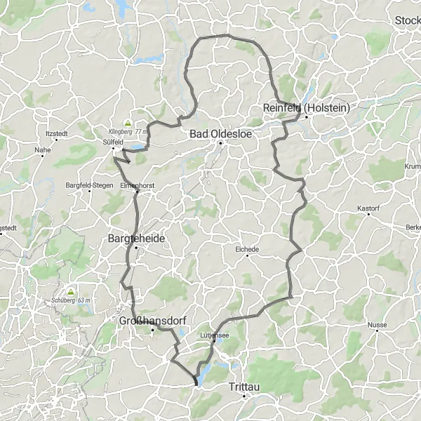 Map miniature of "Discovering Großensee: Scenic Road Cycling Route" cycling inspiration in Schleswig-Holstein, Germany. Generated by Tarmacs.app cycling route planner