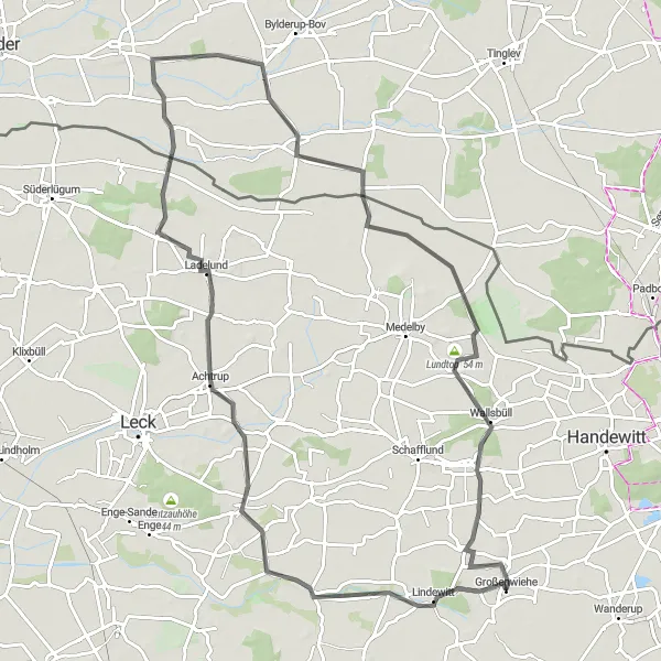 Map miniature of "Exploring Danish Borderlands" cycling inspiration in Schleswig-Holstein, Germany. Generated by Tarmacs.app cycling route planner
