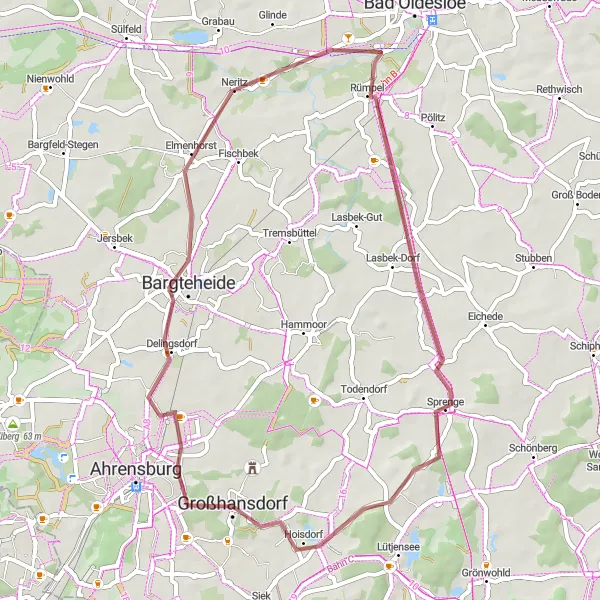 Map miniature of "Großhansdorf and surrounding villages" cycling inspiration in Schleswig-Holstein, Germany. Generated by Tarmacs.app cycling route planner