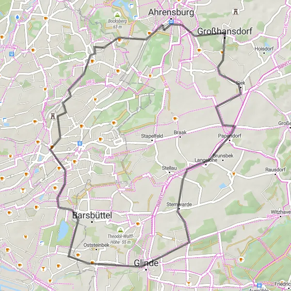 Map miniature of "Sights and Sounds" cycling inspiration in Schleswig-Holstein, Germany. Generated by Tarmacs.app cycling route planner