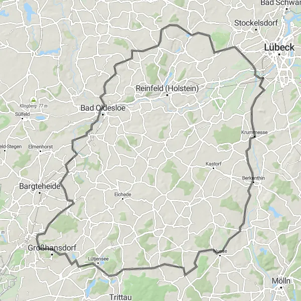 Karten-Miniaturansicht der Radinspiration "Rund um Großhansdorf und Umgebung" in Schleswig-Holstein, Germany. Erstellt vom Tarmacs.app-Routenplaner für Radtouren