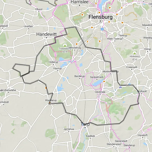 Map miniature of "Tarp and Wanderup Scenic Tour" cycling inspiration in Schleswig-Holstein, Germany. Generated by Tarmacs.app cycling route planner