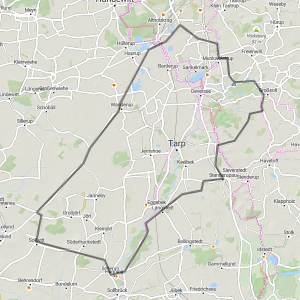 Map miniature of "Langstedt and Wanderup Discovery" cycling inspiration in Schleswig-Holstein, Germany. Generated by Tarmacs.app cycling route planner