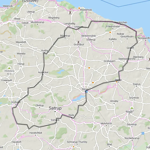 Map miniature of "Husby Discovery" cycling inspiration in Schleswig-Holstein, Germany. Generated by Tarmacs.app cycling route planner