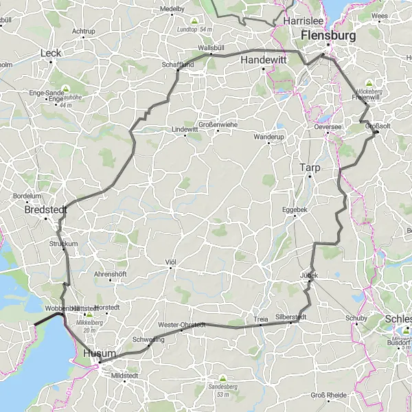 Map miniature of "The Oster-Ohrstedt Adventure" cycling inspiration in Schleswig-Holstein, Germany. Generated by Tarmacs.app cycling route planner