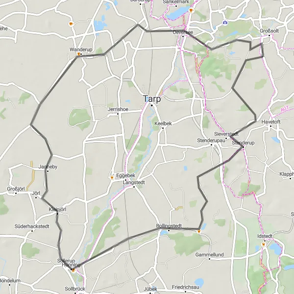 Map miniature of "The Splendorous Großsolt" cycling inspiration in Schleswig-Holstein, Germany. Generated by Tarmacs.app cycling route planner