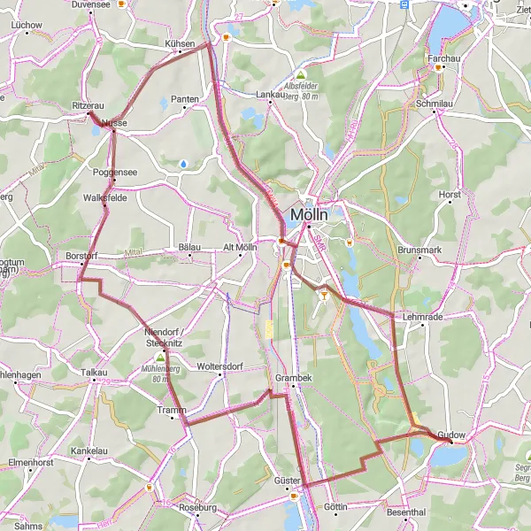 Map miniature of "Windberg and Drüsen Gravel Escape" cycling inspiration in Schleswig-Holstein, Germany. Generated by Tarmacs.app cycling route planner